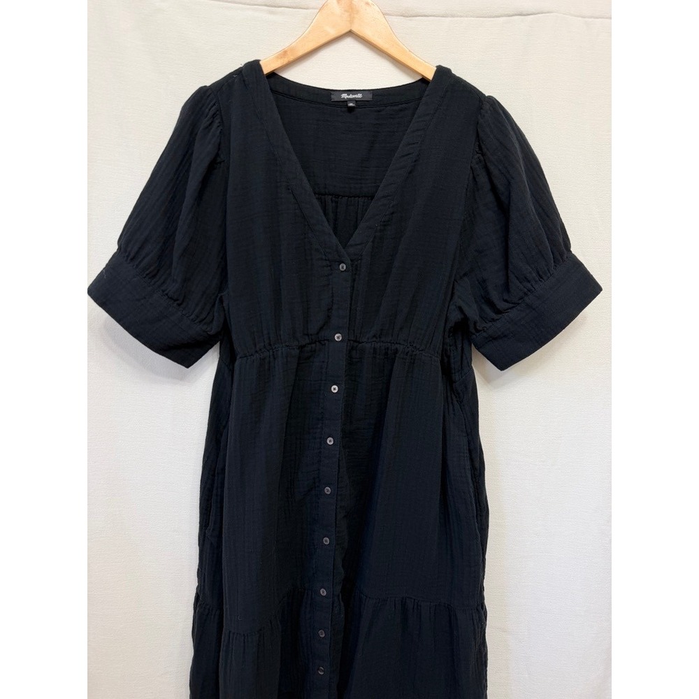 Madewell Lightspun Button-Front Tiered Midi Dress Women 16 Black | Minimalist - Picture 2 of 8